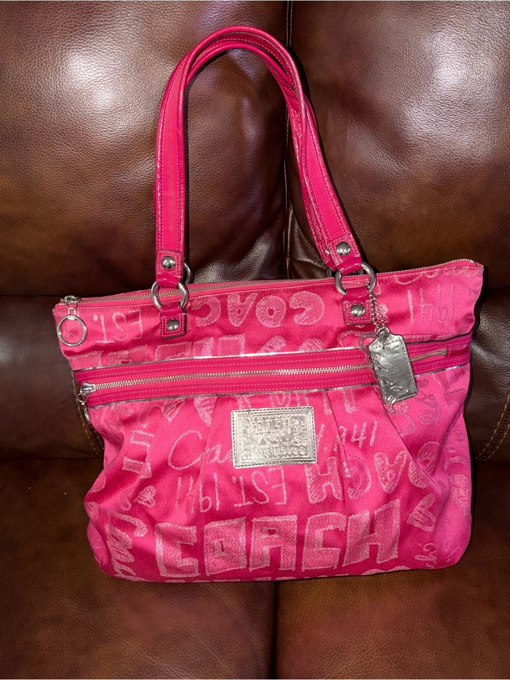 Coach Pink Poppy Storypatch Glam  Tote Bag